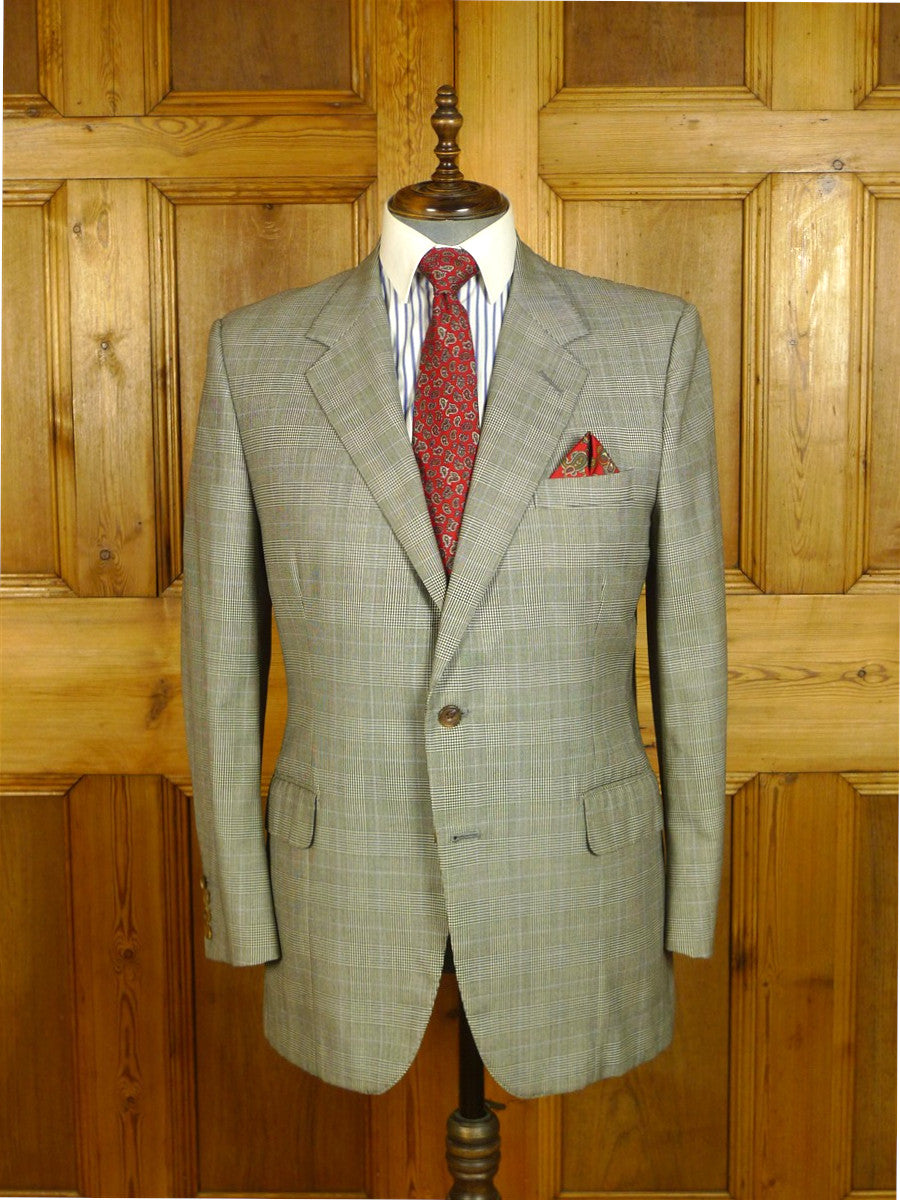25/0776 immaculate huntsman 1998 savile row bespoke grey / blue prince of wales check worsted suit 42 regular