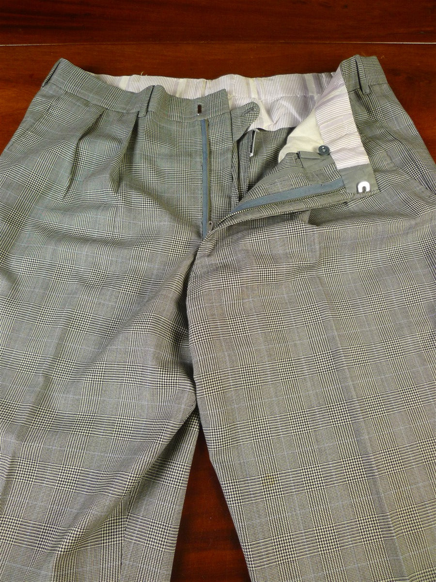 25/0776 immaculate huntsman 1998 savile row bespoke grey / blue prince of wales check worsted suit 42 regular