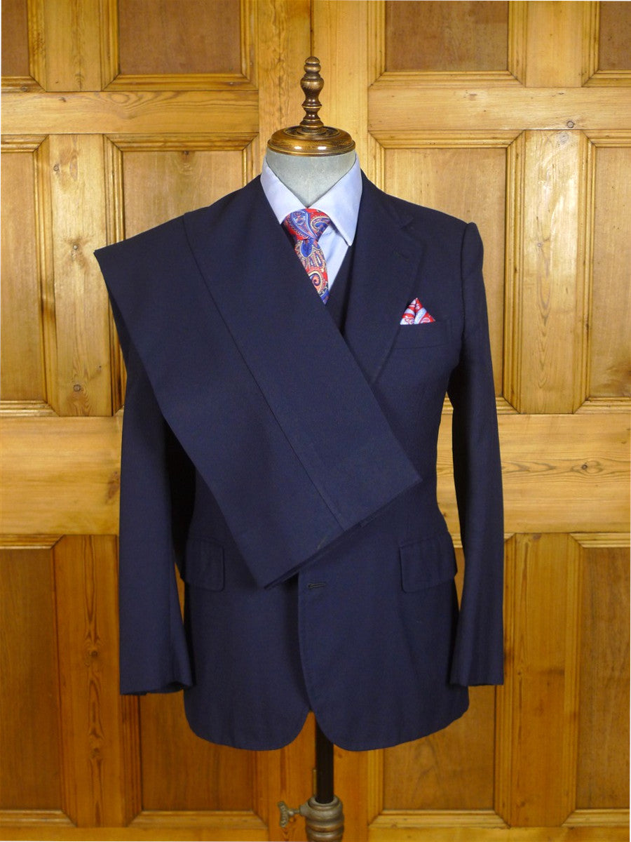 25/0784 vintage 1981 fulham road bespoke heavyweight navy blue worsted & mohair 3-piece suit 38 regular