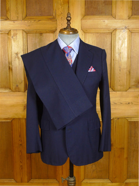 25/0784 vintage 1981 fulham road bespoke heavyweight navy blue worsted & mohair 3-piece suit 38 regular