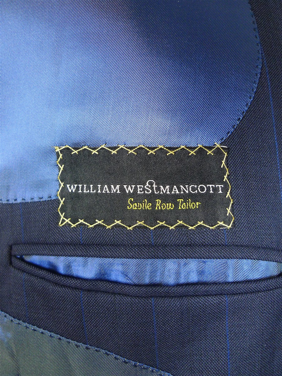 25/0779 william westmancott savile row canvassed blue pin-stripe wool suit 44 long