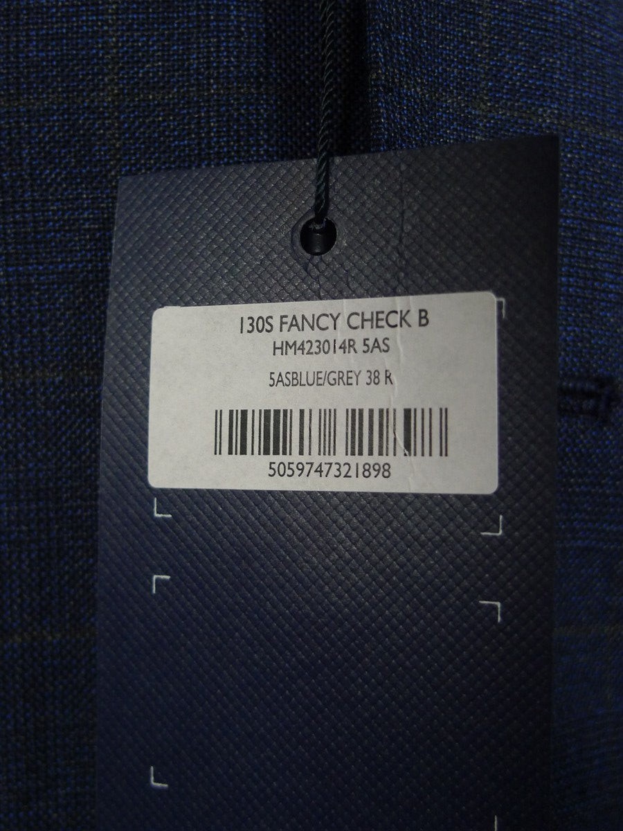 25/0781 new w/ tags hackett london blue overcheck wool suit 38 regular ...