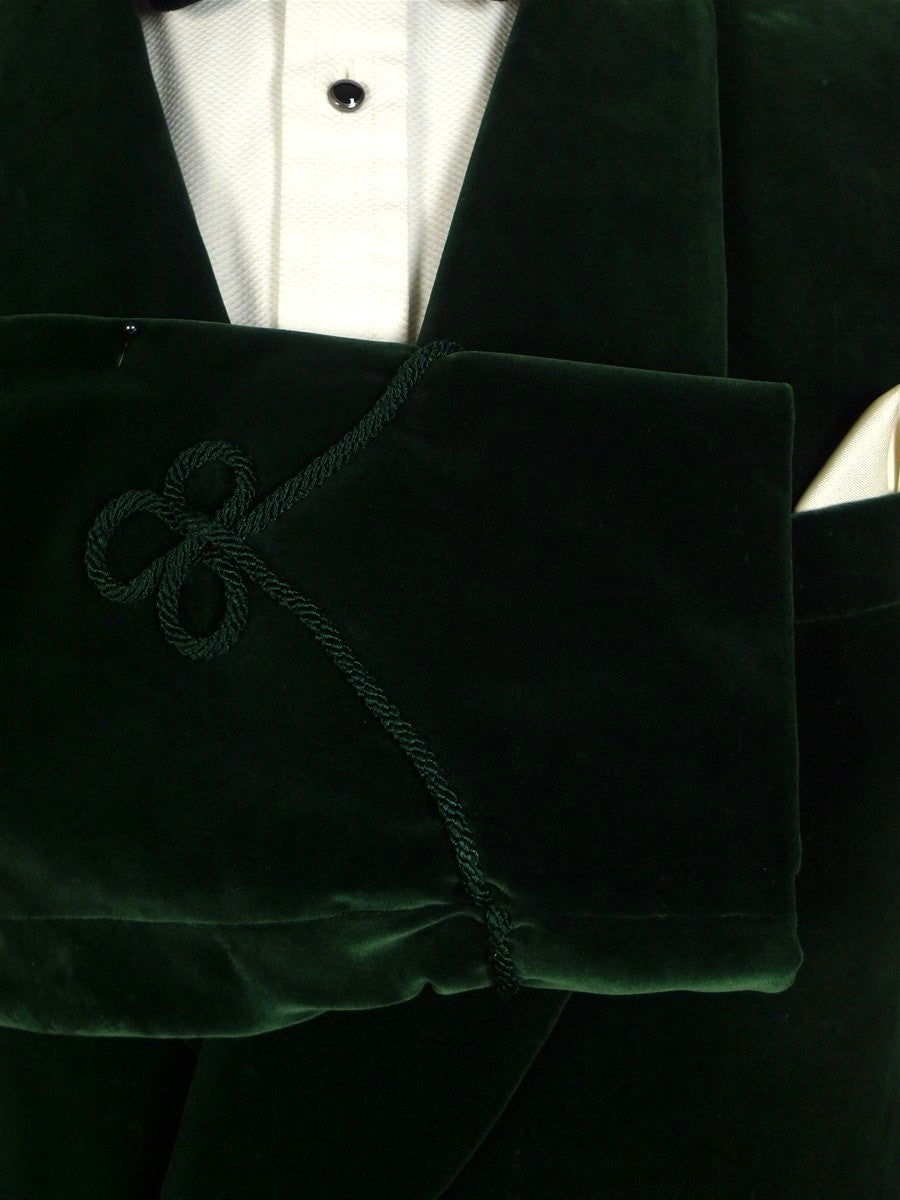 25/0767 beautiful 1998 ward & kruger savile row bespoke bottle green silk-velvet d/b dinner / smoking jacket 43 long