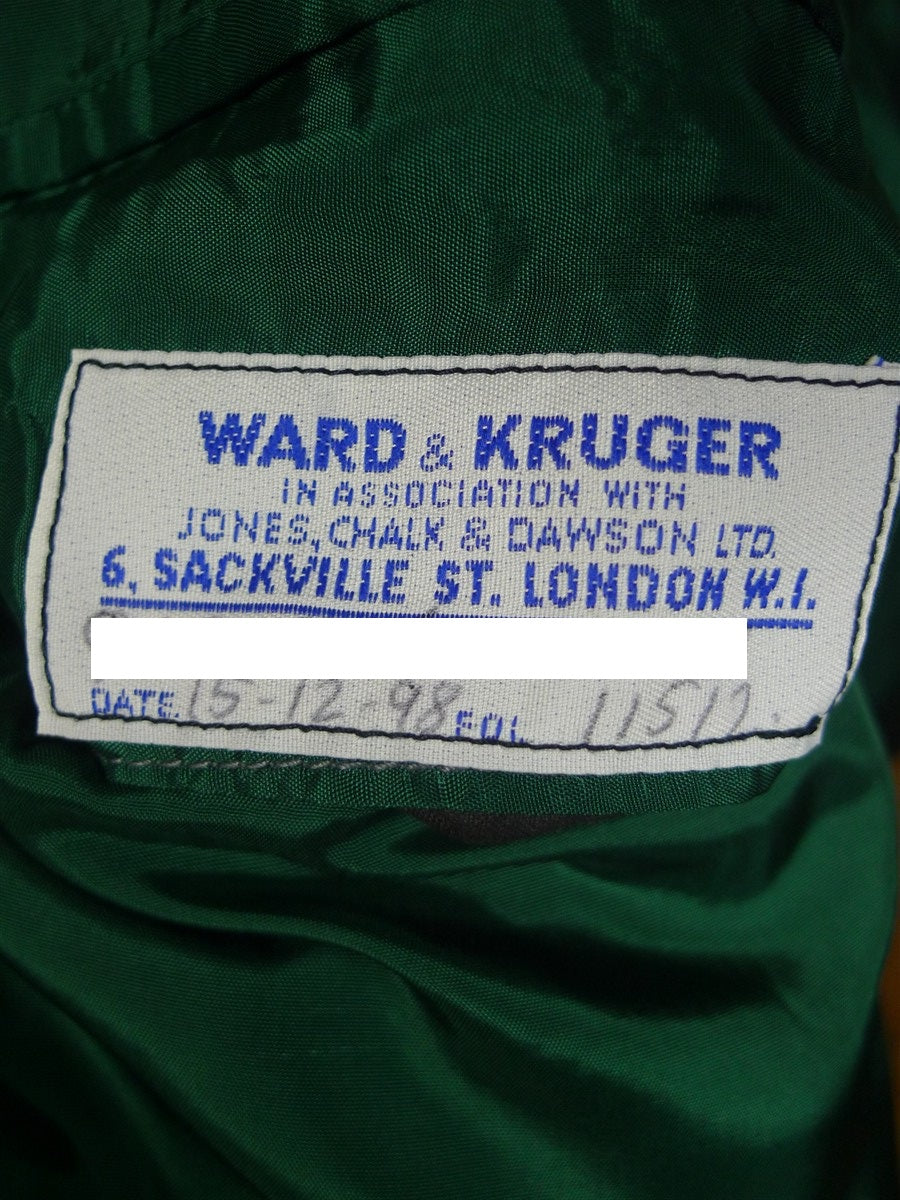 25/0767 beautiful 1998 ward & kruger savile row bespoke bottle green silk-velvet d/b dinner / smoking jacket 43 long