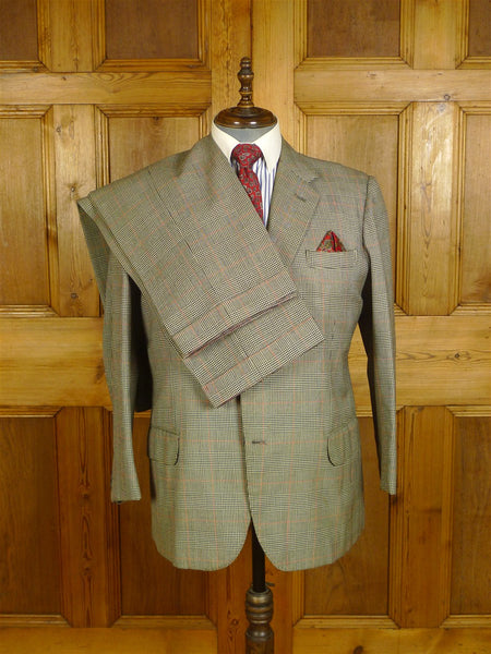 25/0818 vintage british bespoke glen check worsted town & country suit w/ 2 pair trousers 44