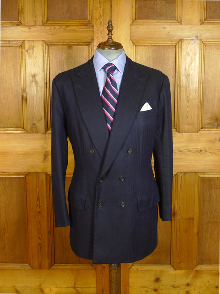 25/0771 vintage anderson & sheppard 1984 savile row bespoke navy blue herringbone wool d/b blazer jacket 44 extra long