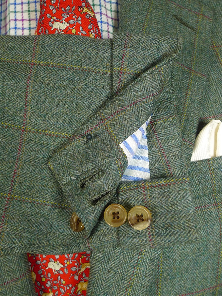 25/0807 phillip alexander 2019 savile row bespoke green wp check tweed jacket w/ gauntlet cuff 42 long