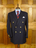 25/0806 meyer & mortimer 2016 savile row bespoke navy blue d/b worsted blazer w/ gold buttons 44 extra long