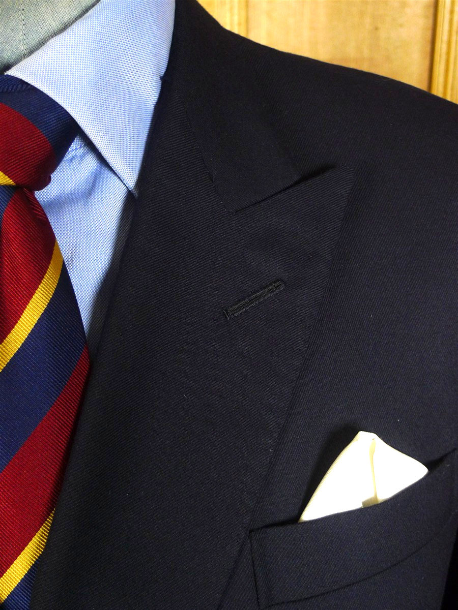 25/0806 meyer & mortimer 2016 savile row bespoke navy blue d/b worsted blazer w/ gold buttons 44 extra long