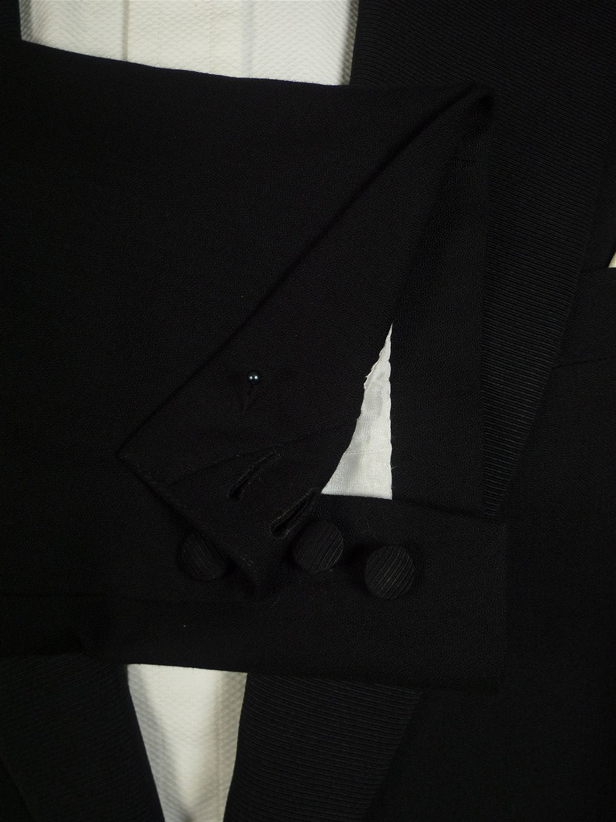 25/0815 ward & kruger 2009 savile row bespoke black wool / grosgrain peak lapel 42 long