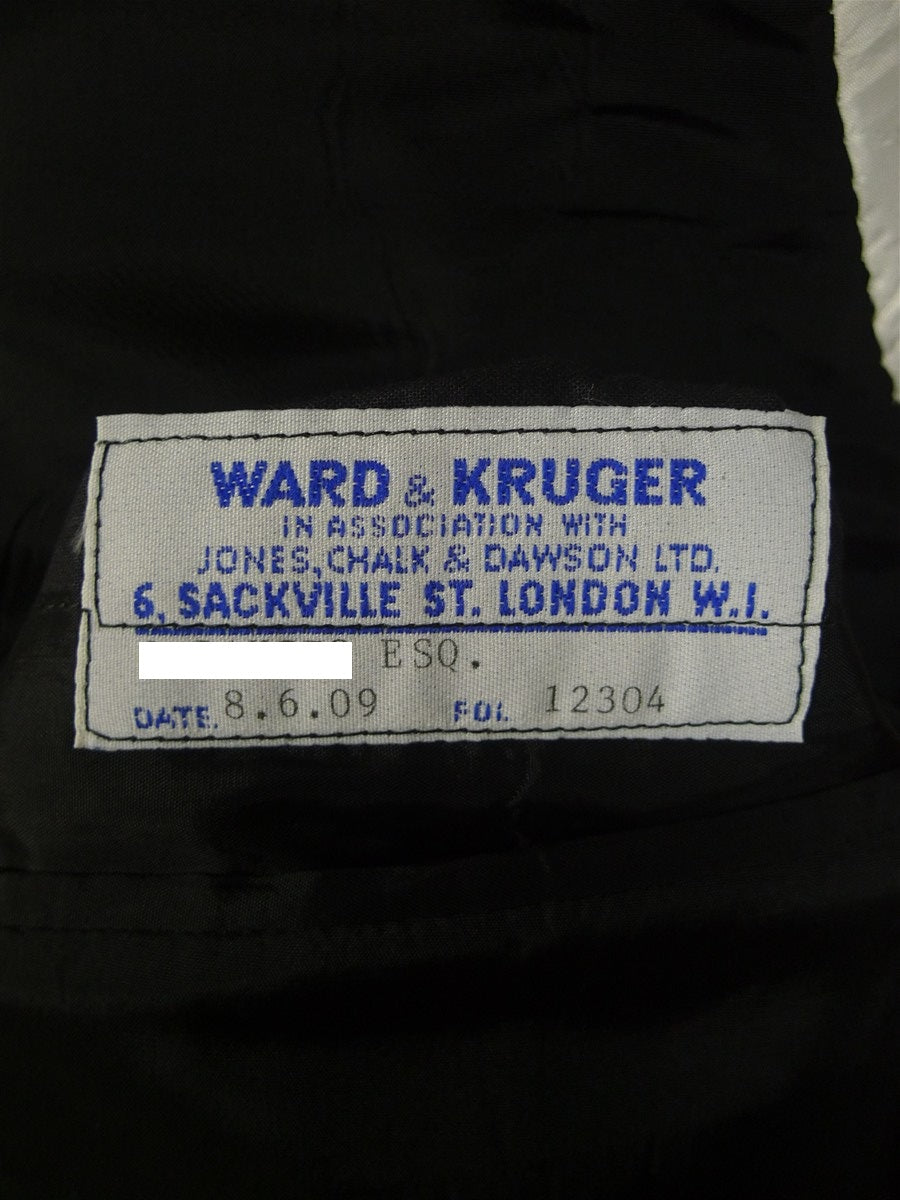 25/0815 ward & kruger 2009 savile row bespoke black wool / grosgrain peak lapel 42 long
