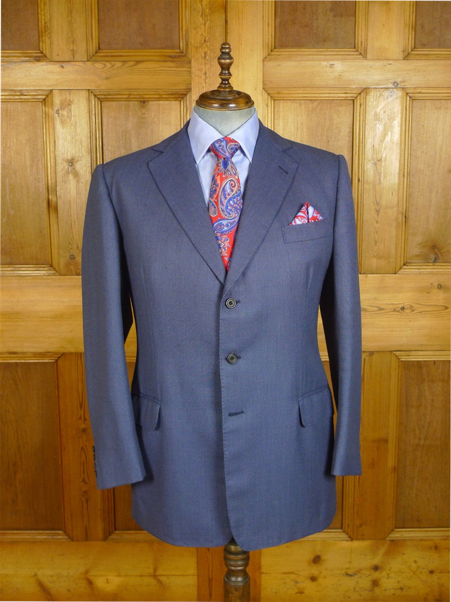 25/0816 redwood & feller 2012 savile row bespoke blue birds-eye weave worsted suit 42 long
