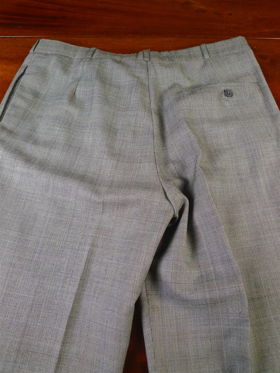 25/0817 meyer & mortimer 2018 savile row bespoke grey / blue prince of wales check worsted flannel suit 40 long