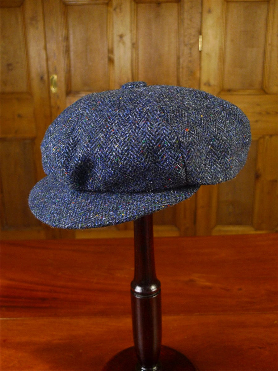 25/0837 immaculate blue herringbone donegal tweed flat cap 60 cms