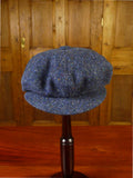 25/0837 immaculate blue herringbone donegal tweed flat cap 60 cms