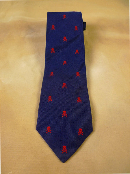 25/0854 immaculate benson & clegg navy blue / red skull & crossbones silk tie