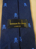 25/0855 immaculate benson & clegg black / blue skull & crossbones silk tie