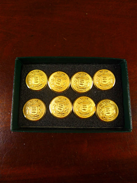 25/0849 mint brass metal crest blazer buttons set in box