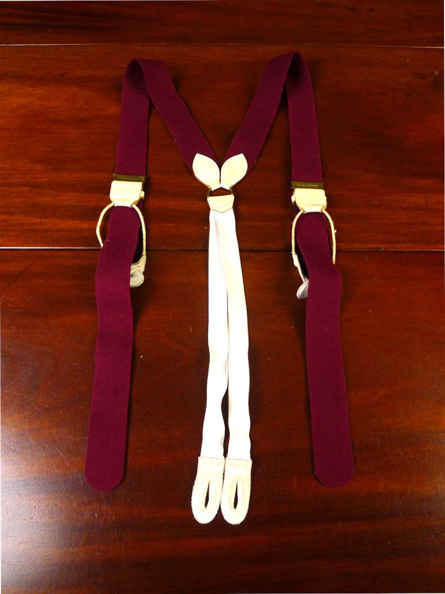 25/0862 albert thurston burgundy red boxcloth braces w/ white leather ends multifit