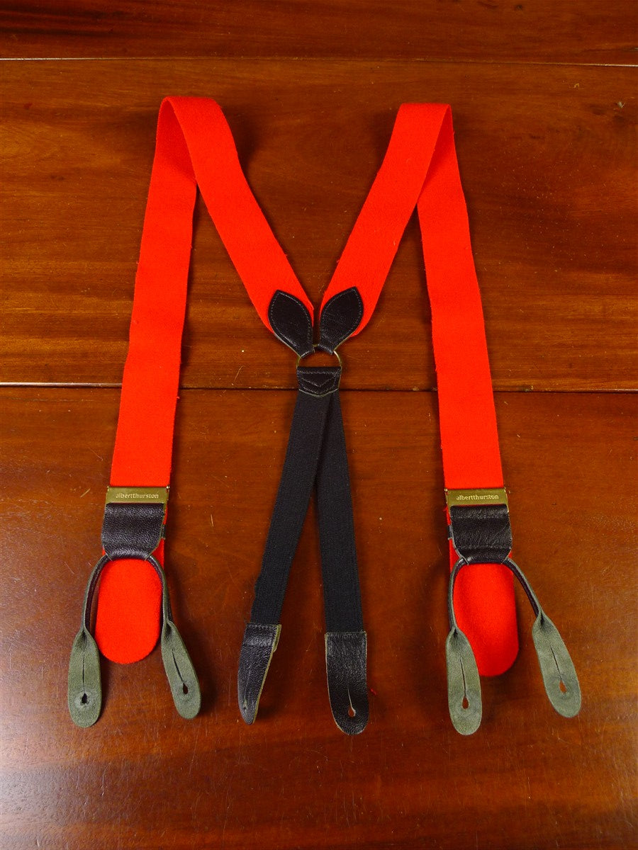 25/0860 albert thurston red boxcloth braces w/ black leather ends multifit