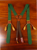25/0859 albert thurston green boxcloth braces w/ brown leather ends multifit