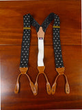 25/0863 albert thurston black / white polka dot woven silk braces w/ tan brown leather ends multifit