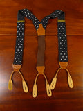 25/0863 albert thurston black / white polka dot woven silk braces w/ tan brown leather ends multifit