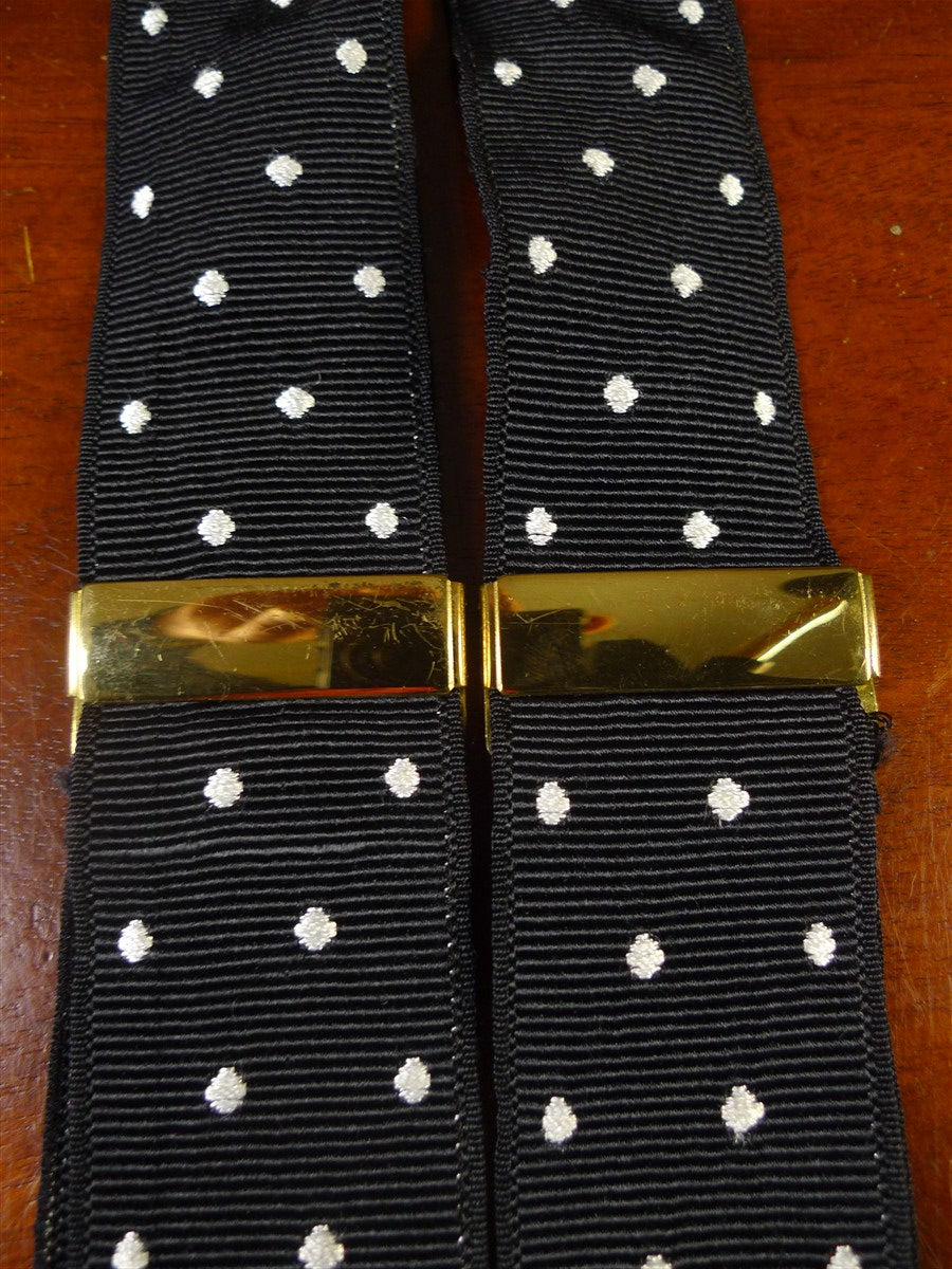 25/0863 albert thurston black / white polka dot woven silk braces w/ tan brown leather ends multifit