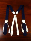 25/0861 albert thurston navy blue boxcloth braces w/ white leather ends multifit