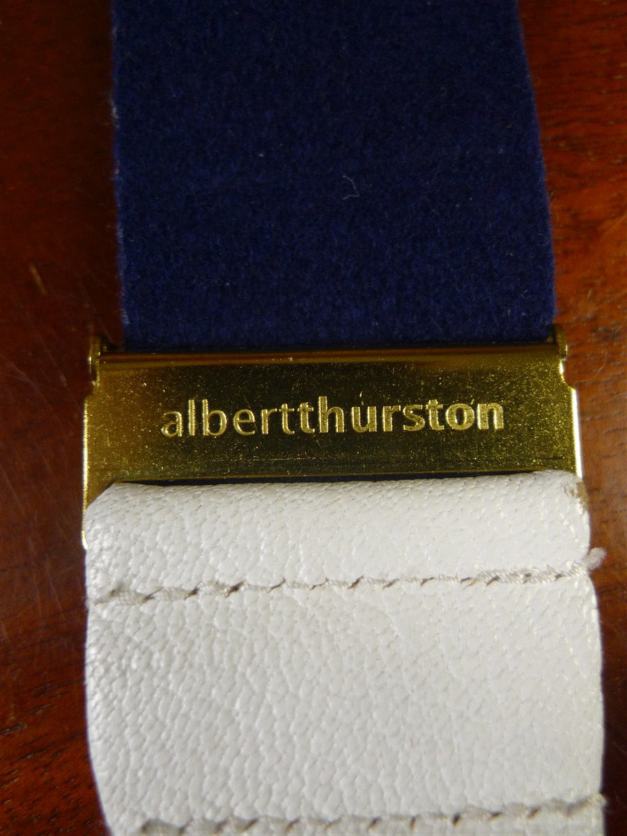 25/0861 albert thurston navy blue boxcloth braces w/ white leather ends multifit
