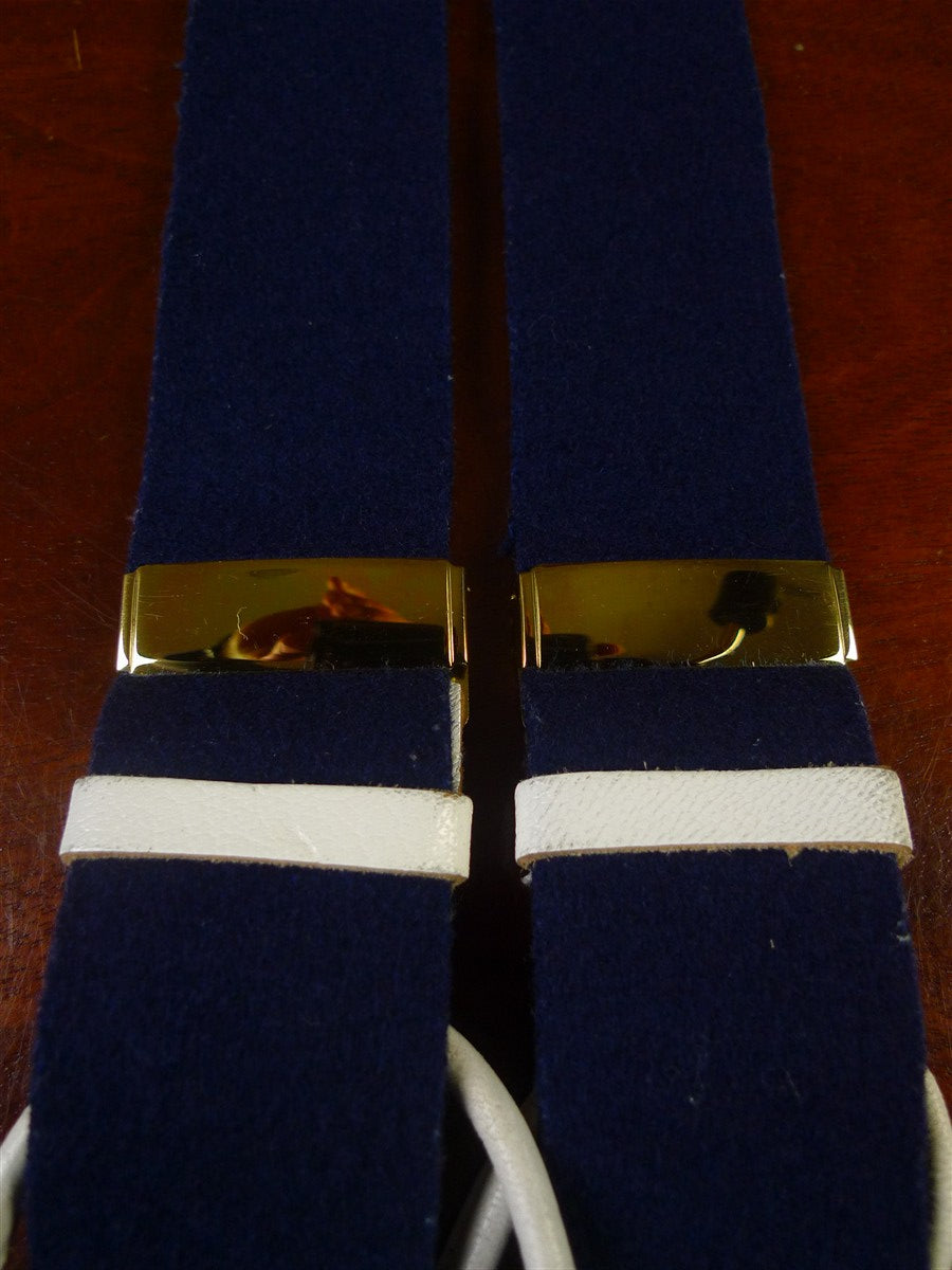 25/0861 albert thurston navy blue boxcloth braces w/ white leather ends multifit
