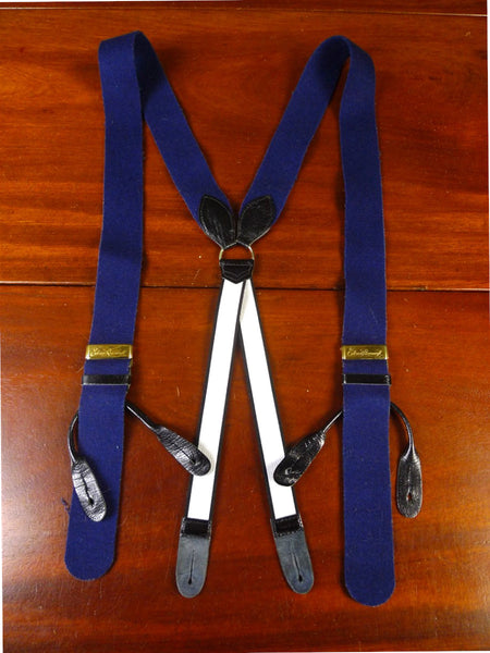 25/0858 ede & ravenscroft navy blue boxcloth braces w/ black leather ends multifit