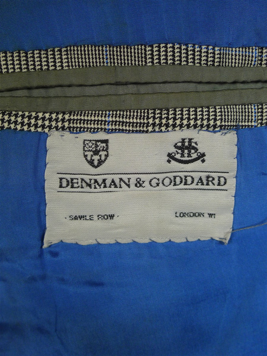 25/0867 denman & goddard 1995 savile row bespoke grey / blue prince of wales check worsted suit w/ 2 pair trs 42 long