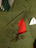 25/0868 superb denman & goddard 1996 savile row bespoke green / blue wp check 3-piece tweed suit w/ghillie collar 40 long