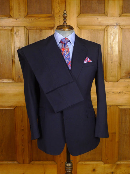 25/0878 stuart lamprell 2021 savile row bespoke navy blue worsted suit w/ 2 pair trs 41 short