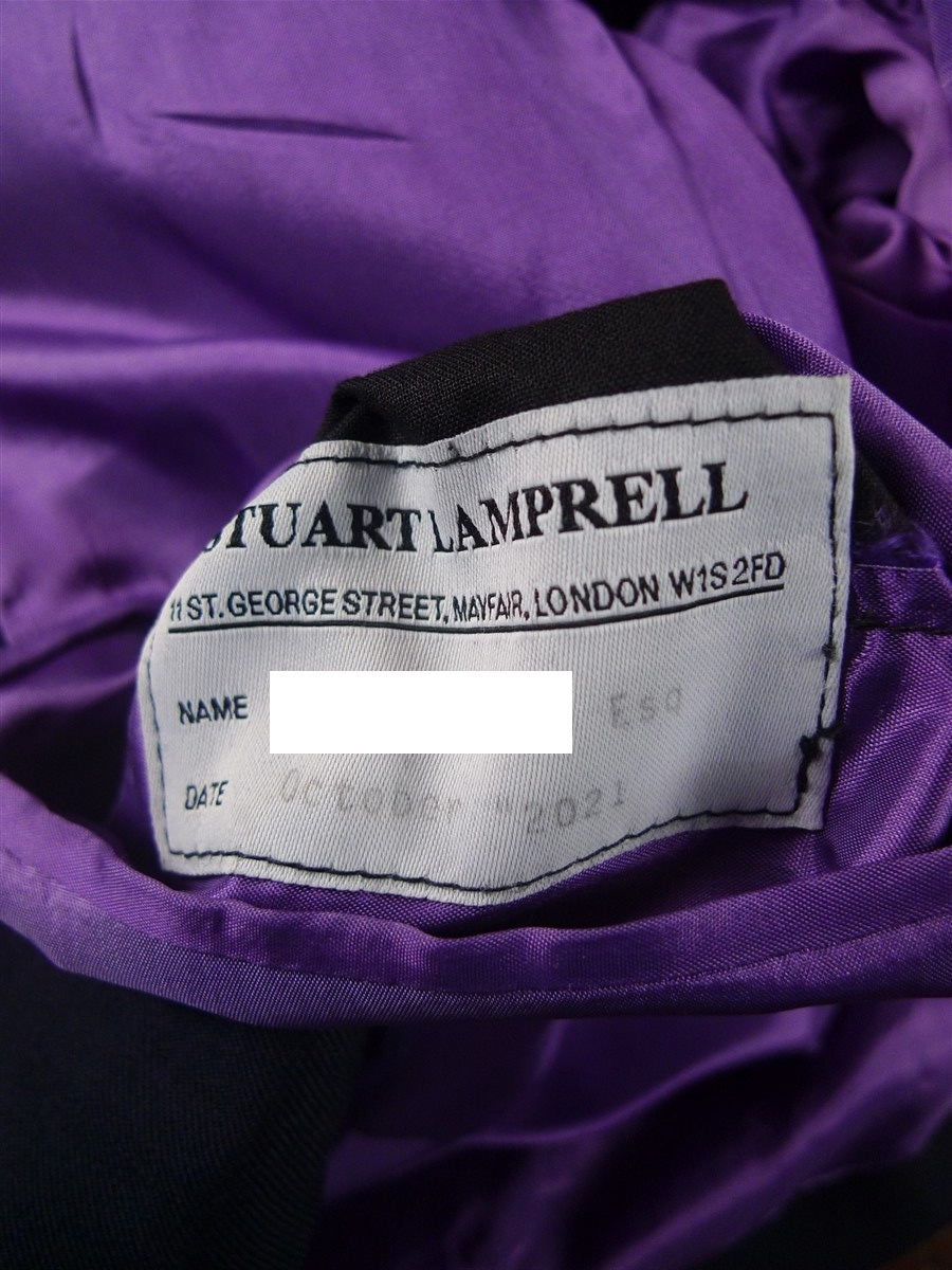 25/0878 stuart lamprell 2021 savile row bespoke navy blue worsted suit w/ 2 pair trs 41 short