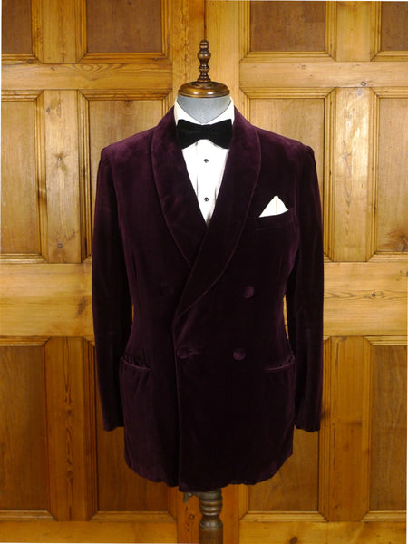25/0880 beautiful 1956 vintage savile row bespoke burgundy red d/b silk-velvet smoking jacket 41 long