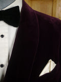 25/0880 beautiful 1956 vintage savile row bespoke burgundy red d/b silk-velvet smoking jacket 41 long