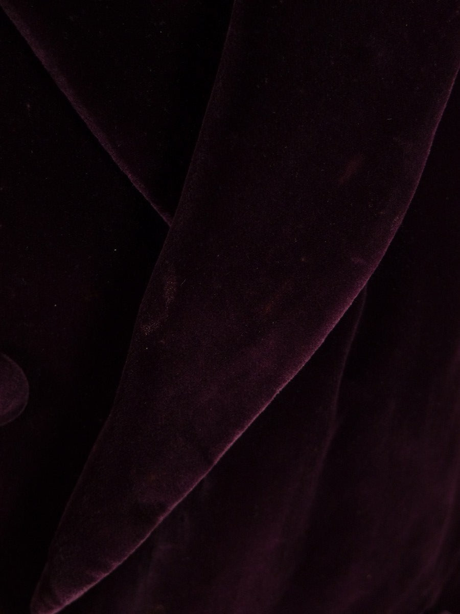 25/0880 beautiful 1956 vintage savile row bespoke burgundy red d/b silk-velvet smoking jacket 41 long
