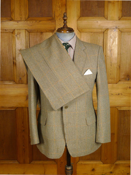 25/0886 vintage gieves & hawkes savile row green / amber gun check tweed suit 42 short