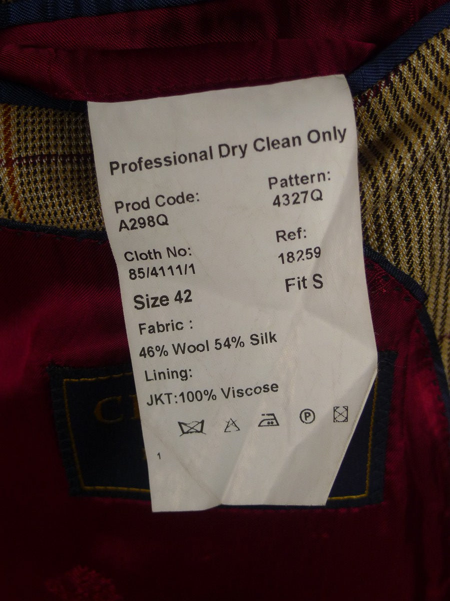 25/0881 crombie wool & 54% silk wp check sports jacket blazer 41-42 short