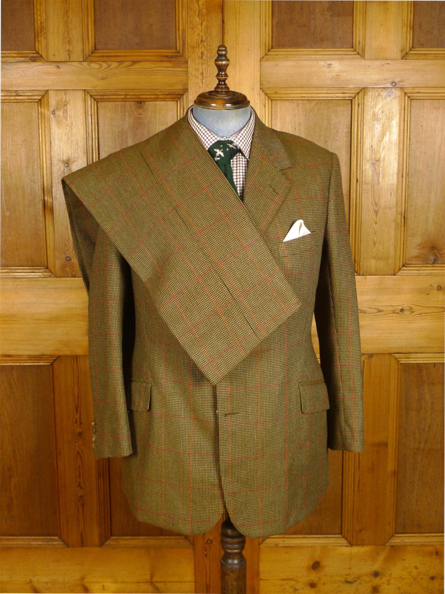 25/0887 immaculate ward & kruger 1993 savile row bespoke brown / red wp check tweed suit 42 regular to long