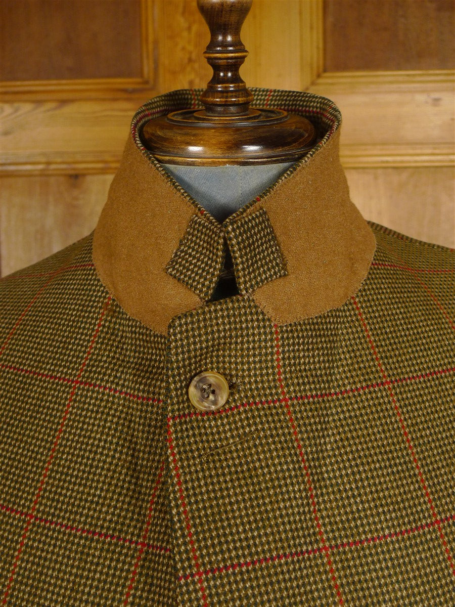 25/0887 immaculate ward & kruger 1993 savile row bespoke brown / red wp check tweed suit 42 regular to long
