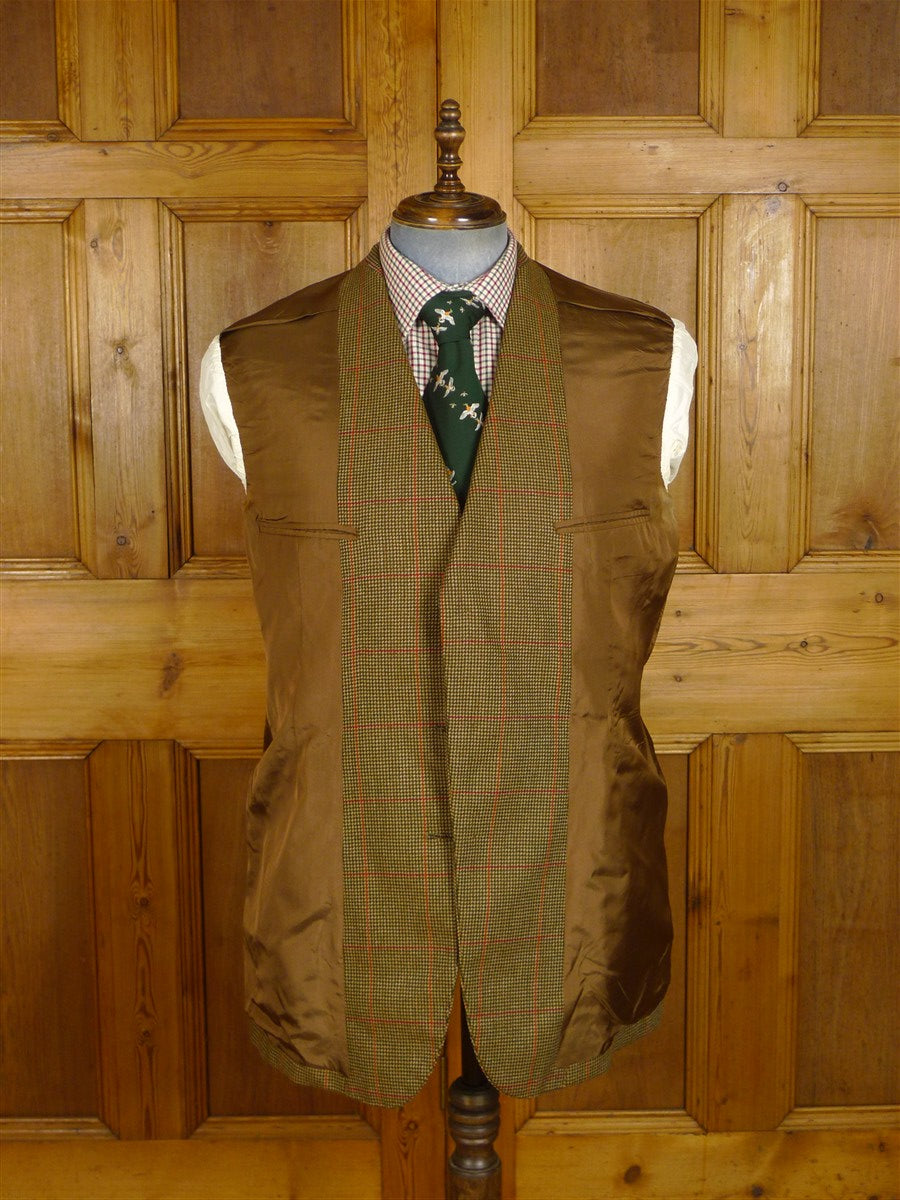 25/0887 immaculate ward & kruger 1993 savile row bespoke brown / red wp check tweed suit 42 regular to long