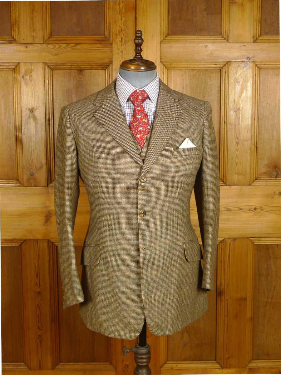 25/0884 immaculate 1978 savile row bespoke brown wp check 3-piece tweed suit 39 regular