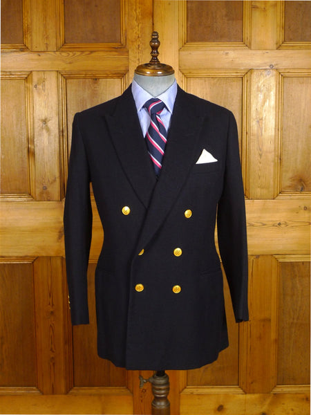 25/0893 immaculate 1987 savile row bespoke worsted flannel twill navy blue blazer w/ MCC cricket buttons 40 regular