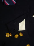 25/0893 immaculate 1987 savile row bespoke worsted flannel twill navy blue blazer w/ MCC cricket buttons 40 regular