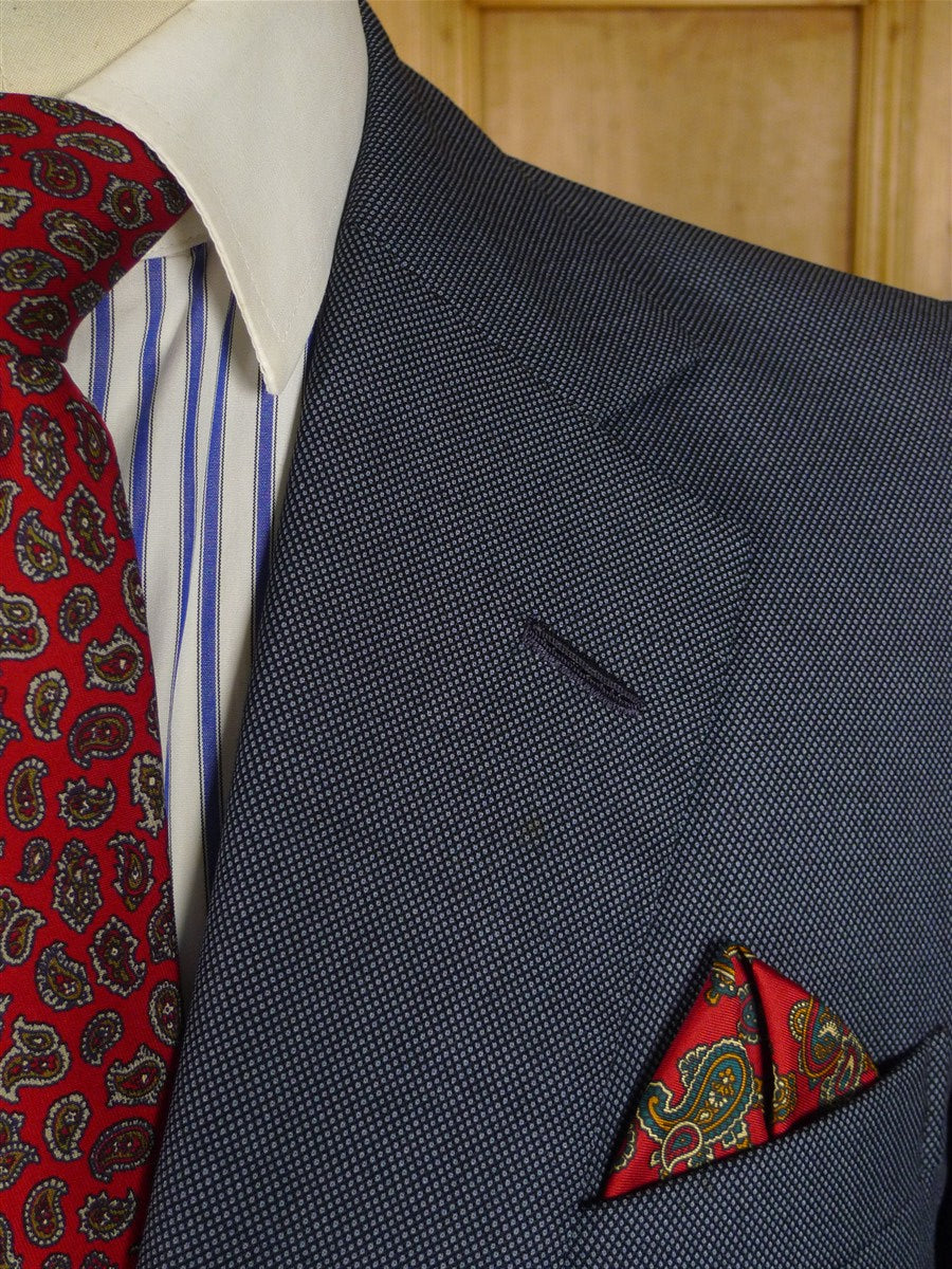25/0897 henry poole 1994 savile row bespoke blue birds-eye weave worsted suit 38 short