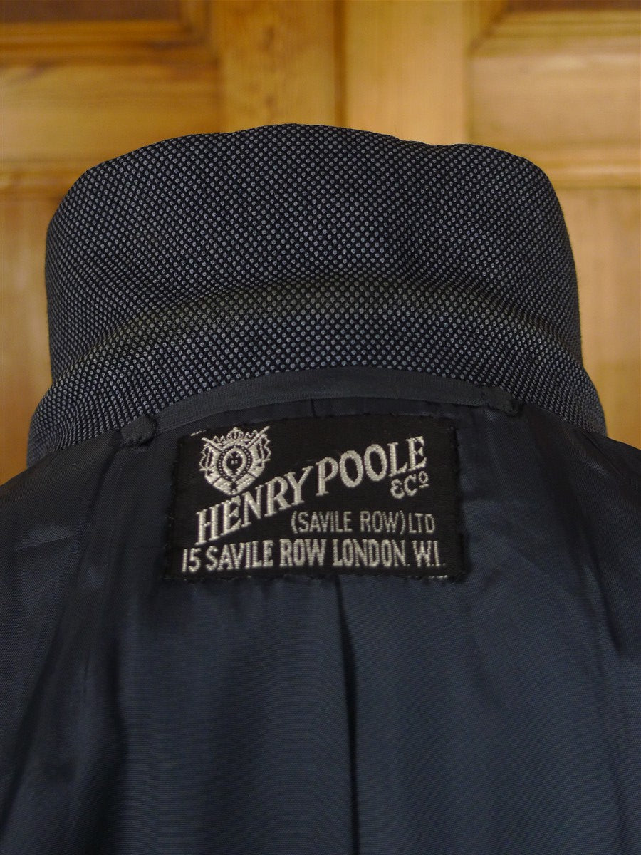 25/0897 henry poole 1994 savile row bespoke blue birds-eye weave worsted suit 38 short