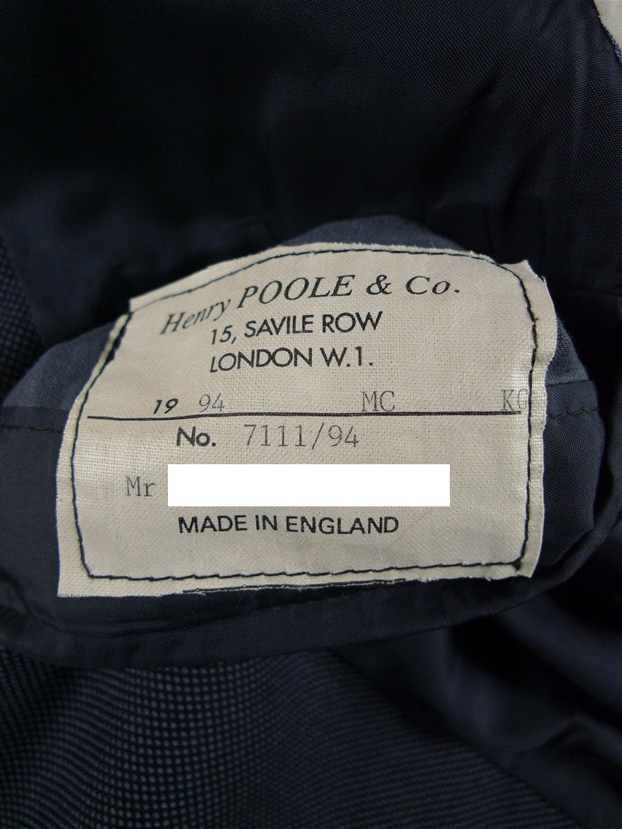 25/0897 henry poole 1994 savile row bespoke blue birds-eye weave worsted suit 38 short
